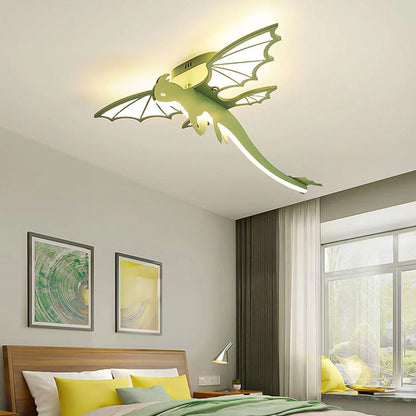 Contemporary Creative Cartoon Kids Dinosaur Oval Chassis Iron PVC Acrylic LED Semi-Flush Mount Ceiling Light Kids Light For Bedroom