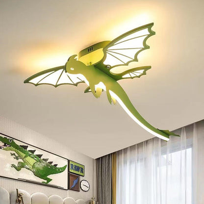 Contemporary Creative Cartoon Kids Dinosaur Oval Chassis Iron PVC Acrylic LED Semi-Flush Mount Ceiling Light Kids Light For Bedroom