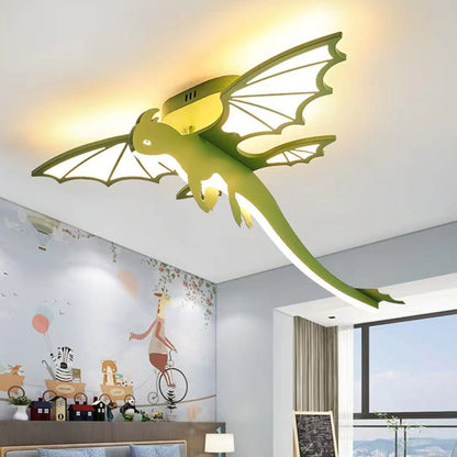 Contemporary Creative Cartoon Kids Dinosaur Oval Chassis Iron PVC Acrylic LED Semi-Flush Mount Ceiling Light Kids Light For Bedroom