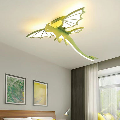 Contemporary Creative Cartoon Kids Dinosaur Oval Chassis Iron PVC Acrylic LED Semi-Flush Mount Ceiling Light Kids Light For Bedroom