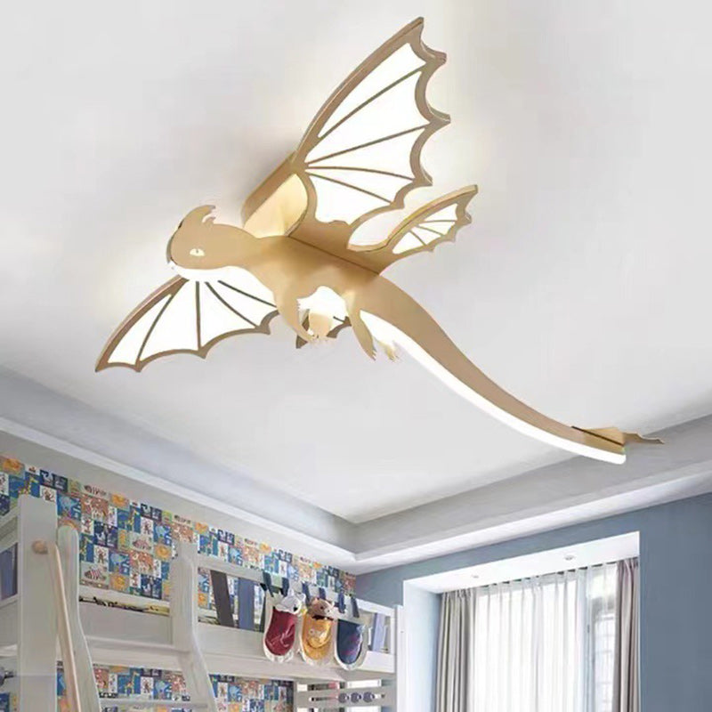 Contemporary Creative Cartoon Kids Dinosaur Oval Chassis Iron PVC Acrylic LED Semi-Flush Mount Ceiling Light Kids Light For Bedroom