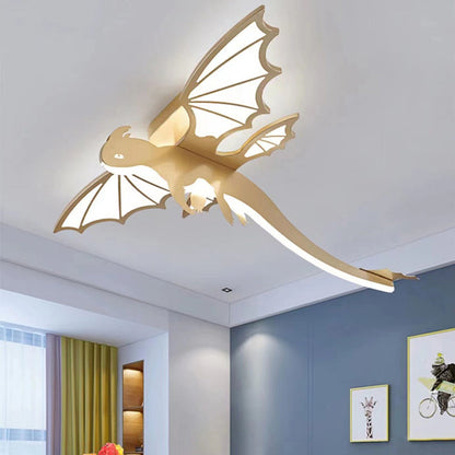 Contemporary Creative Cartoon Kids Dinosaur Oval Chassis Iron PVC Acrylic LED Semi-Flush Mount Ceiling Light Kids Light For Bedroom