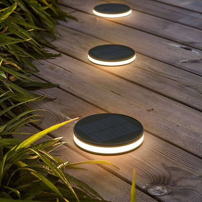 Modern Minimalist Solar Waterproof Cylinder Disc Aluminum Glass Stainless Steel LED Outdoor Ground Plug Landscape Light For Garden