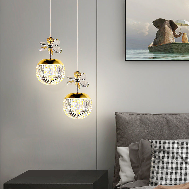Contemporary Creative Spherical Flower Disc Base Aluminum Hardware Acrylic LED Pendant Light For Bedroom