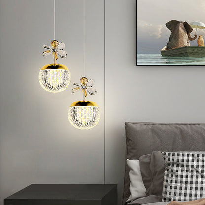 Contemporary Creative Spherical Flower Disc Base Aluminum Hardware Acrylic LED Pendant Light For Bedroom