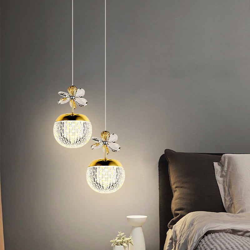 Contemporary Creative Spherical Flower Disc Base Aluminum Hardware Acrylic LED Pendant Light For Bedroom