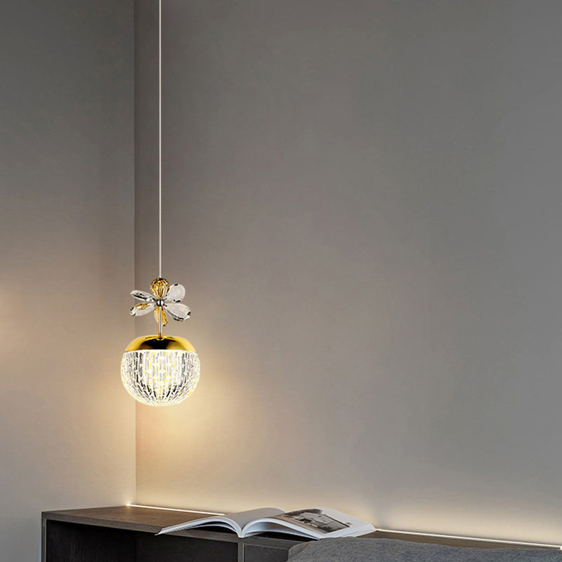Contemporary Creative Spherical Flower Disc Base Aluminum Hardware Acrylic LED Pendant Light For Bedroom