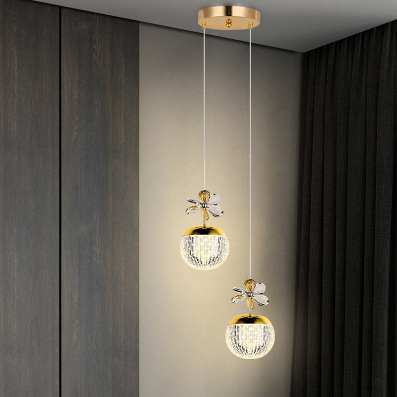 Contemporary Creative Spherical Flower Disc Base Aluminum Hardware Acrylic LED Pendant Light For Bedroom