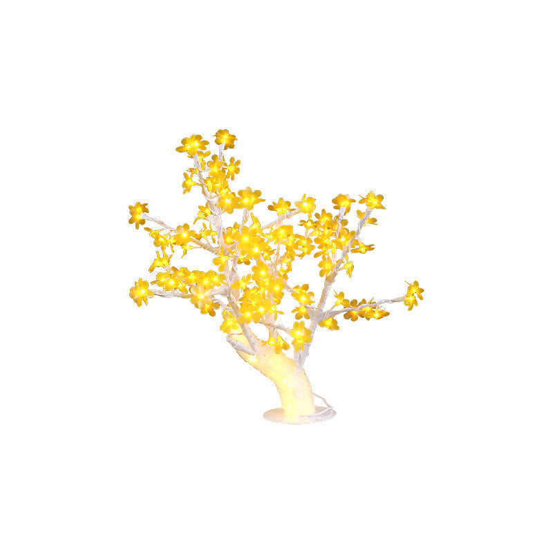 Contemporary Creative Simulation Tree Flower Petal Round Base Iron Plastic LED Table Lamp For Bedroom