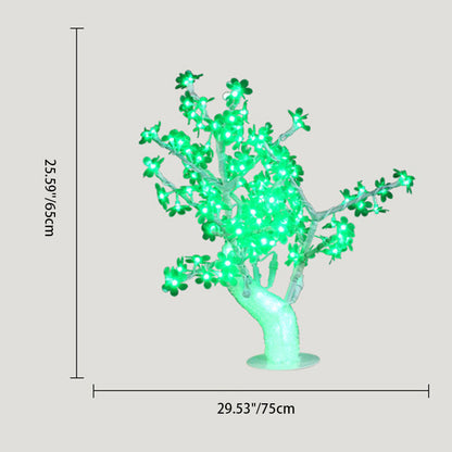 Contemporary Creative Simulation Tree Flower Petal Round Base Iron Plastic LED Table Lamp For Bedroom