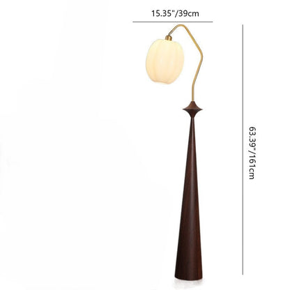 Traditional Vintage Round Table Bent Long Tube Pumpkin Pepper Pear Wooden Iron Glass 1-Light Standing Floor Lamp For Bedroom