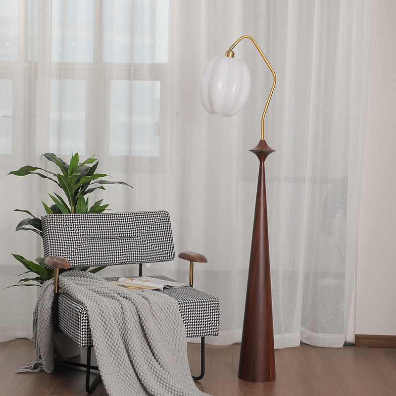 Traditional Vintage Round Table Bent Long Tube Pumpkin Pepper Pear Wooden Iron Glass 1-Light Standing Floor Lamp For Bedroom