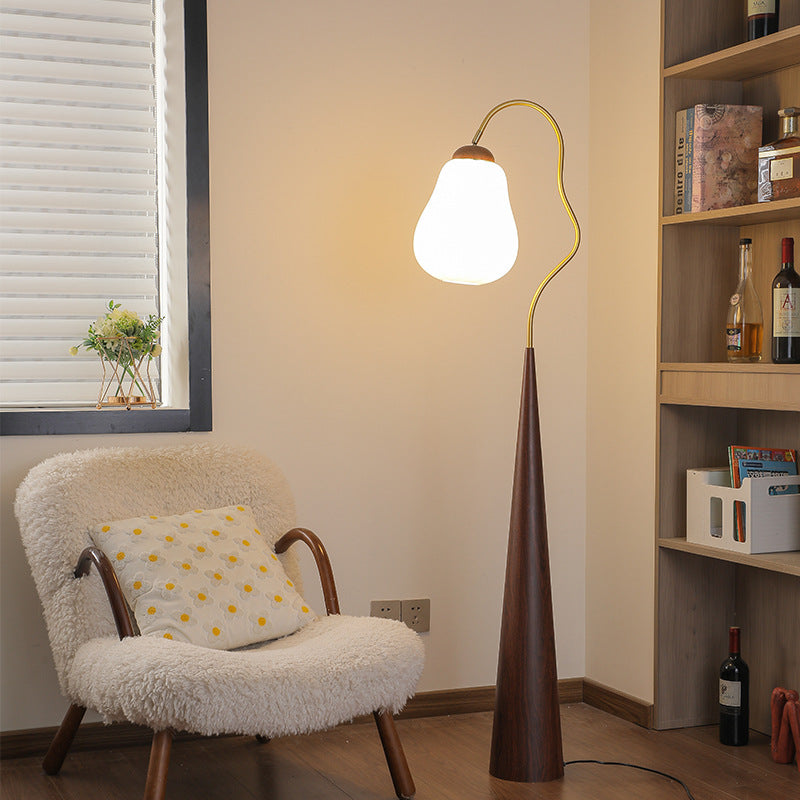 Traditional Vintage Round Table Bent Long Tube Pumpkin Pepper Pear Wooden Iron Glass 1-Light Standing Floor Lamp For Bedroom