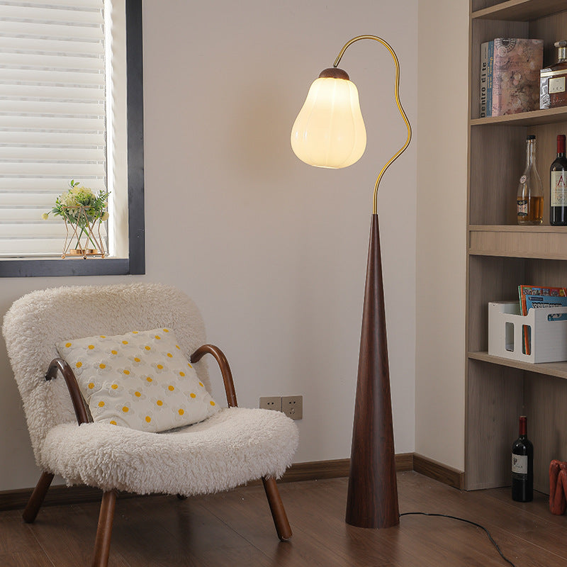 Traditional Vintage Round Table Bent Long Tube Pumpkin Pepper Pear Wooden Iron Glass 1-Light Standing Floor Lamp For Bedroom