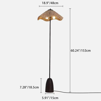 Traditional Vintage Umbrella Cylinder Iron Straw 2-Light Standing Floor Lamp For Living Room