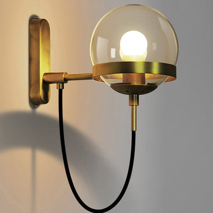 Traditional Vintage Round Ball Oval Base Iron Glass 1-Light Wall Sconce Lamp For Bedroom