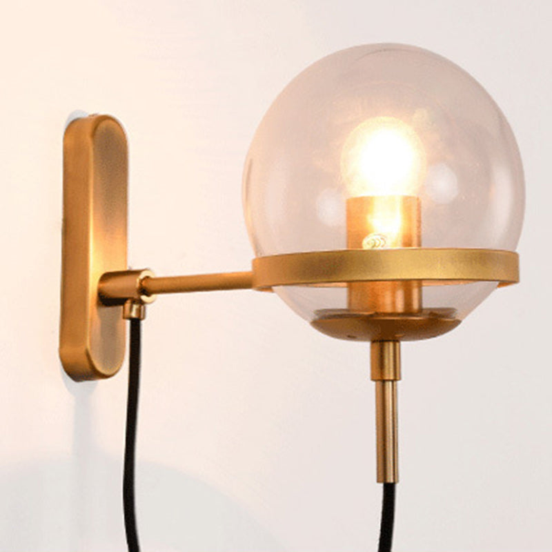 Traditional Vintage Round Ball Oval Base Iron Glass 1-Light Wall Sconce Lamp For Bedroom