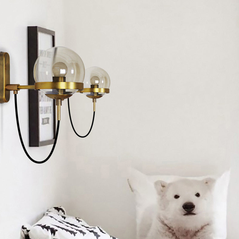 Traditional Vintage Round Ball Oval Base Iron Glass 1-Light Wall Sconce Lamp For Bedroom