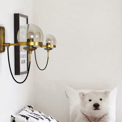 Traditional Vintage Round Ball Oval Base Iron Glass 1-Light Wall Sconce Lamp For Bedroom
