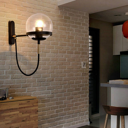 Traditional Vintage Round Ball Oval Base Iron Glass 1-Light Wall Sconce Lamp For Bedroom