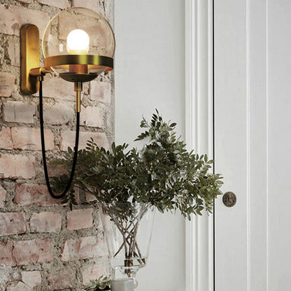 Traditional Vintage Round Ball Oval Base Iron Glass 1-Light Wall Sconce Lamp For Bedroom