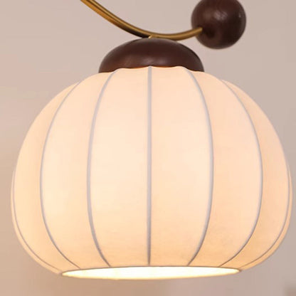 Traditional Vintage Pumpkin Cylinder Bent Sphere Disc Base Wood Aluminum Fabric 1-Light Standing Floor Lamp For Living Room