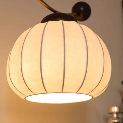 Traditional Vintage Pumpkin Cylinder Bent Sphere Disc Base Wood Aluminum Fabric 1-Light Standing Floor Lamp For Living Room