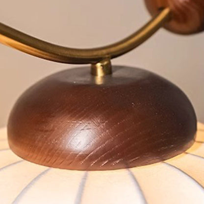 Traditional Vintage Pumpkin Cylinder Bent Sphere Disc Base Wood Aluminum Fabric 1-Light Standing Floor Lamp For Living Room