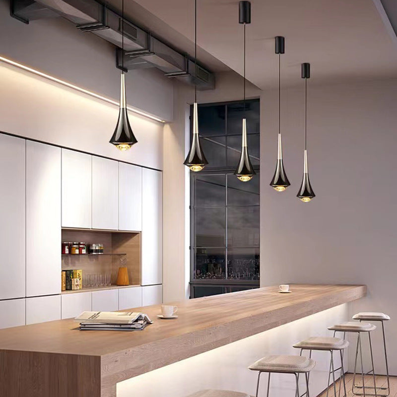 Modern Minimalist Flared Ball Liftable Aluminum Glass LED Pendant Light For Bedroom