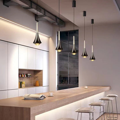 Modern Minimalist Flared Ball Liftable Aluminum Glass LED Pendant Light For Bedroom