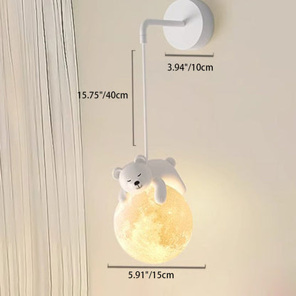 Modern Minimalist Cartoon Moon Cute Animal Bear Rabbit Dog Elephant Sheep Kids Resin Hardware PE 1-Light Wall Sconce Lamp For Bedroom
