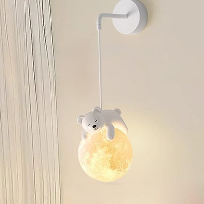 Modern Minimalist Cartoon Moon Cute Animal Bear Rabbit Dog Elephant Sheep Kids Resin Hardware PE 1-Light Wall Sconce Lamp For Bedroom