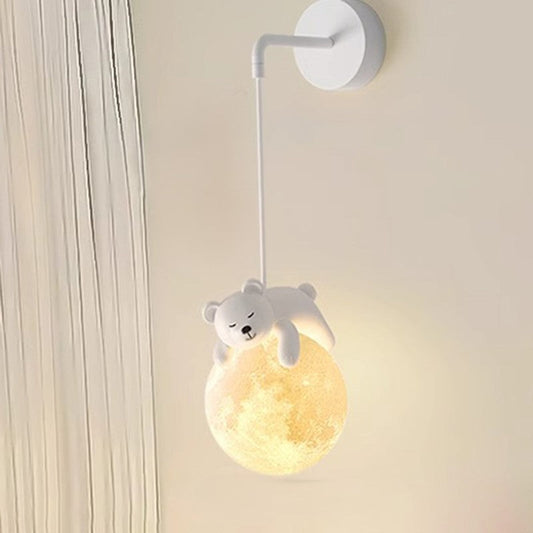 Modern Minimalist Cartoon Moon Cute Animal Bear Rabbit Dog Elephant Sheep Kids Resin Hardware PE 1-Light Wall Sconce Lamp For Bedroom