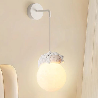 Modern Minimalist Cartoon Moon Cute Animal Bear Rabbit Dog Elephant Sheep Kids Resin Hardware PE 1-Light Wall Sconce Lamp For Bedroom