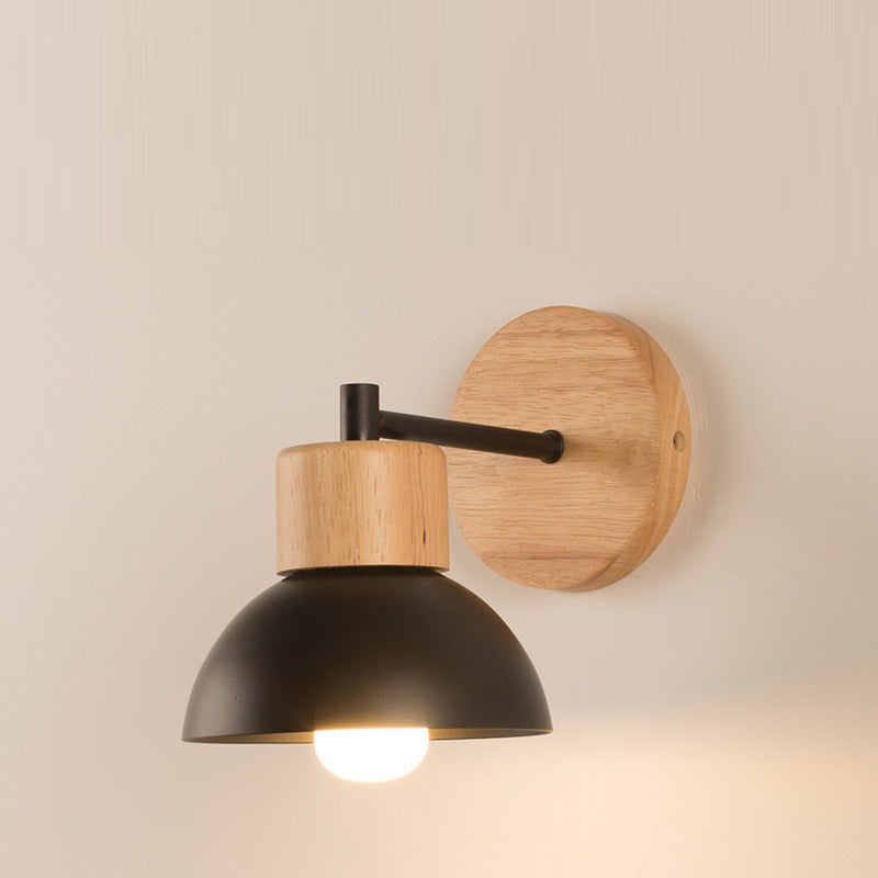 Modern Minimalist Half Round Cylinder Bird Disc Base Iron Solid Wood Resin 1-Light Wall Sconce Lamp For Bedroom
