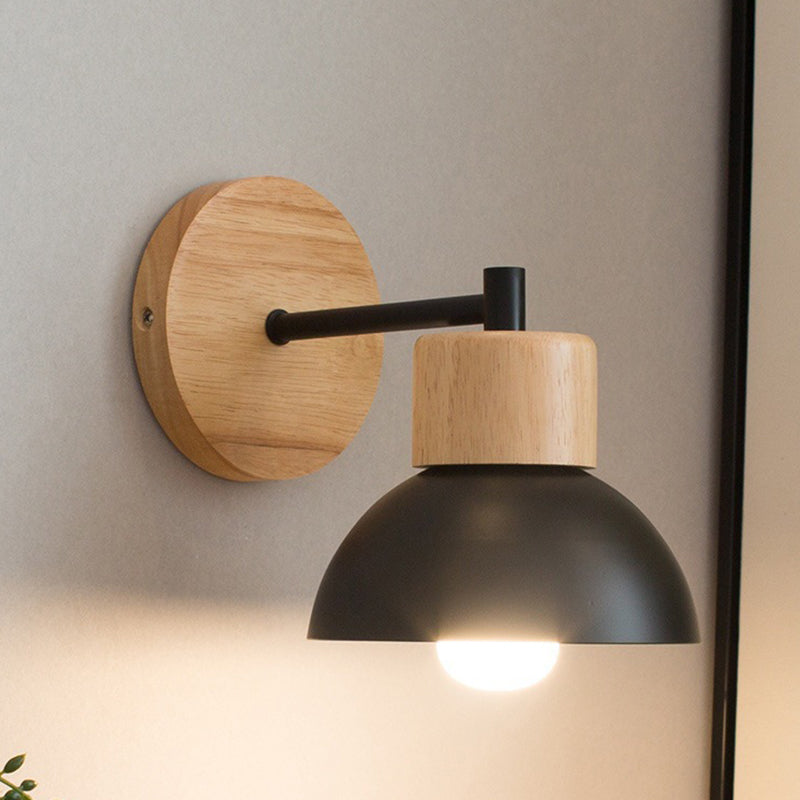 Modern Minimalist Half Round Cylinder Bird Disc Base Iron Solid Wood Resin 1-Light Wall Sconce Lamp For Bedroom