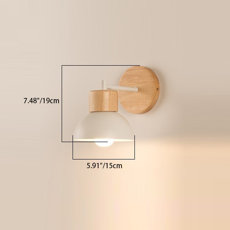 Modern Minimalist Half Round Cylinder Bird Disc Base Iron Solid Wood Resin 1-Light Wall Sconce Lamp For Bedroom