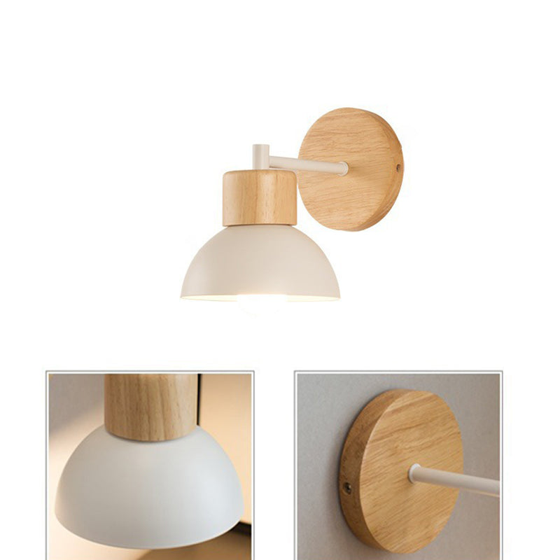 Modern Minimalist Half Round Cylinder Bird Disc Base Iron Solid Wood Resin 1-Light Wall Sconce Lamp For Bedroom
