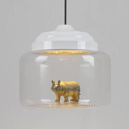 Contemporary Creative Cartoon Animals Kids Cylinder Iron Glass LED Pendant Light For Living Room