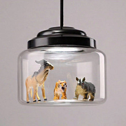 Contemporary Creative Cartoon Animals Kids Cylinder Iron Glass LED Pendant Light For Living Room