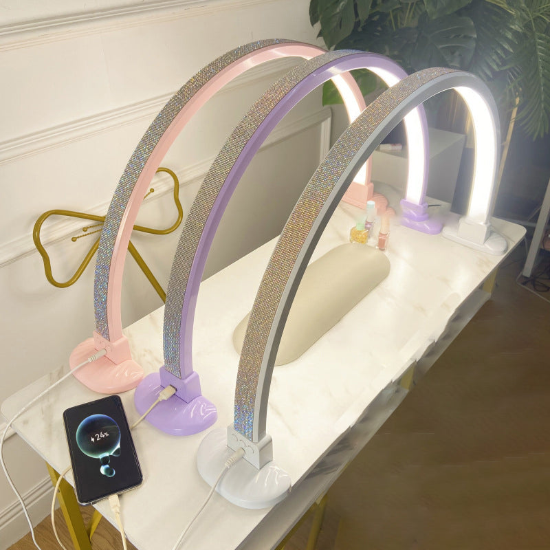 Modern Minimalist Curved Crushed Diamonds Aluminum PVC LED Table Lamp Nail Lamp For Living Room