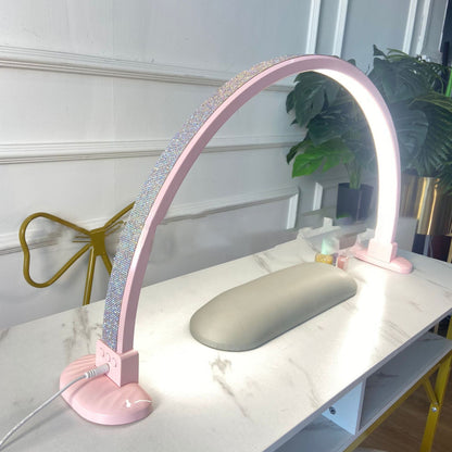 Modern Minimalist Curved Crushed Diamonds Aluminum PVC LED Table Lamp Nail Lamp For Living Room