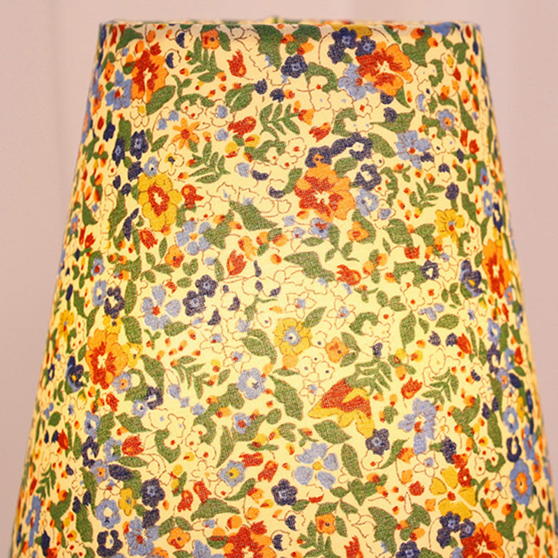 Traditional Vintage Round Table Sphere Cylinder Base Floral Trim Solid Wood Fabric LED Table Lamp For Bedroom