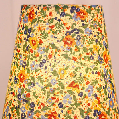 Traditional Vintage Round Table Sphere Cylinder Base Floral Trim Solid Wood Fabric LED Table Lamp For Bedroom
