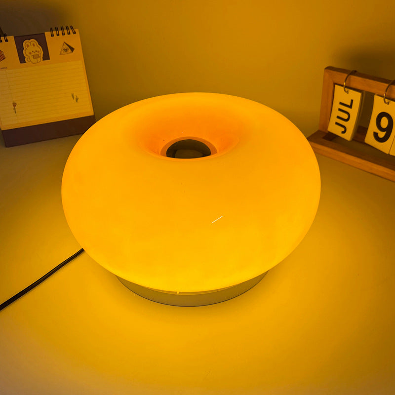 Modern Minimalist Cream Persimmon Oval Iron Glass LED Table Lamp For Bedroom