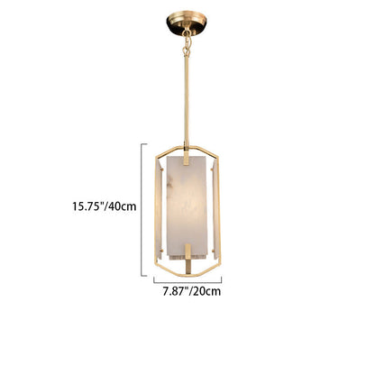 Modern Luxury Rectangular Bar Marble Copper 1-Light Pendant Light For Bedroom