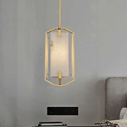 Modern Luxury Rectangular Bar Marble Copper 1-Light Pendant Light For Bedroom