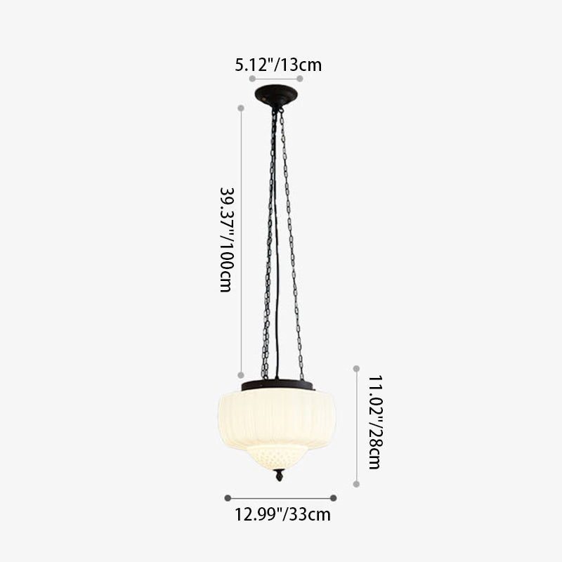 Traditional Vintage Diamond Pumpkin Striped Disc Base Iron Glass 4-Light Pendant Light For Living Room