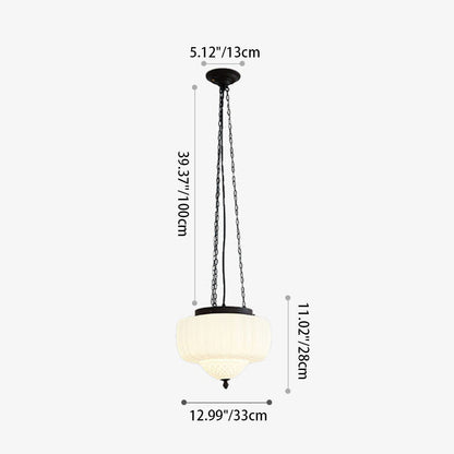 Traditional Vintage Diamond Pumpkin Striped Disc Base Iron Glass 4-Light Pendant Light For Living Room