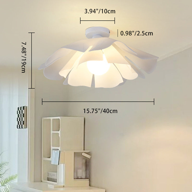 Modern Minimalist Romantic Flower Petal Disc Base Iron Acrylic 1-Light Semi-Flush Mount Ceiling Light For Bedroom